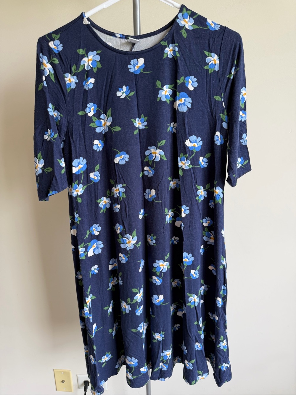 Old Navy Navy Midi Dress with Blue & White Floral Print